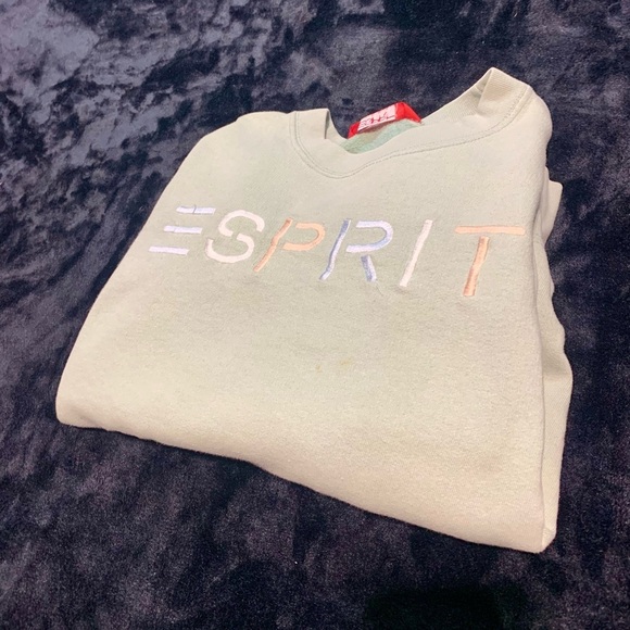 💛 Vintage 80s ESPRIT oversized crewneck sweater mint green size small distressed - Picture 8 of 9